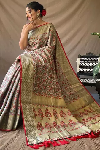 Grey woven design zari patola saree