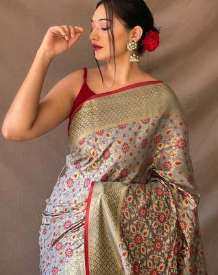 Grey woven design zari patola saree 3