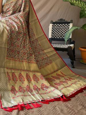 Grey woven design zari patola saree 4