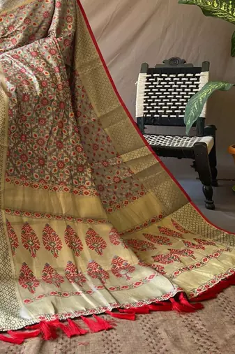 Grey woven design zari patola saree