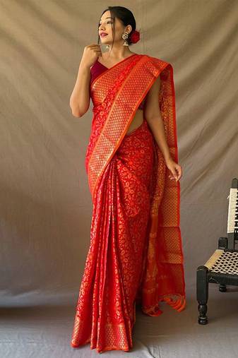 Red woven design zari patola saree