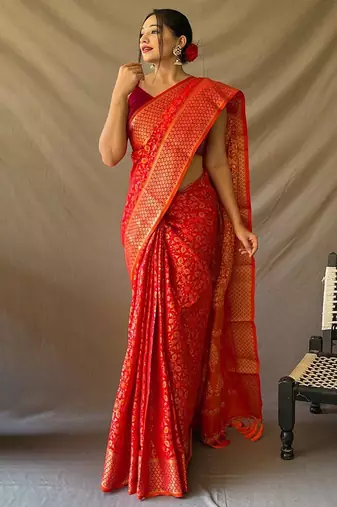 Red woven design zari patola saree