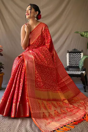 Red woven design zari patola saree
