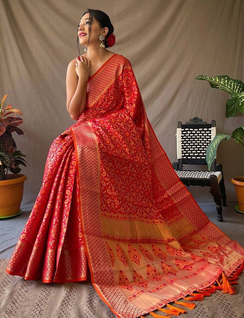 Red woven design zari patola saree