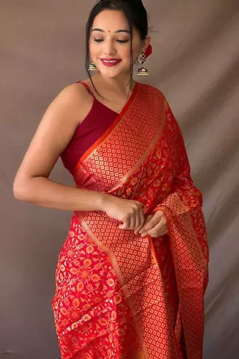 Red woven design zari patola saree