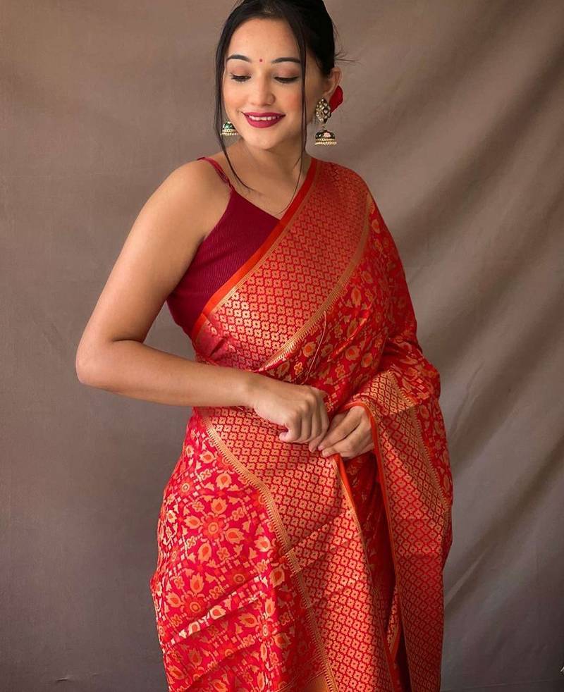 Red woven design zari patola saree