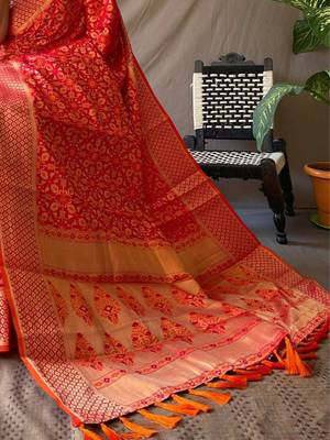 Red woven design zari patola saree 4