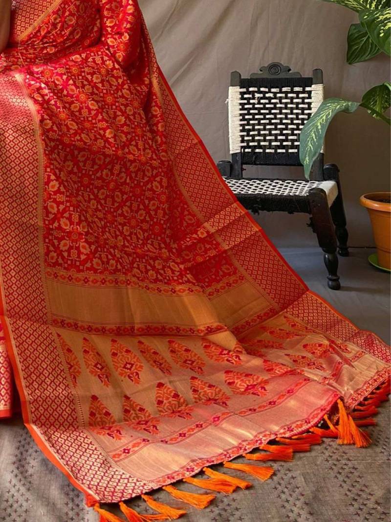 Red woven design zari patola saree