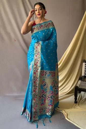 Blue woven design zari paithani saree