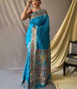 Blue woven design zari paithani saree