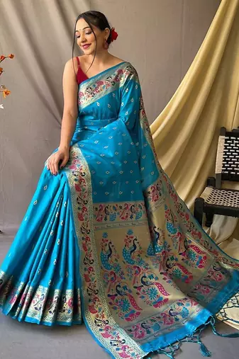 Blue woven design zari paithani saree