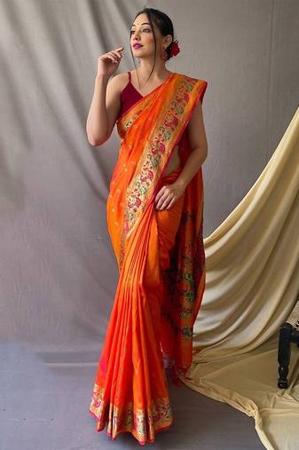 Orange woven design zari paithani saree