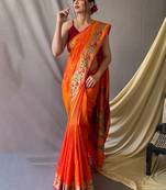Orange woven design zari paithani saree