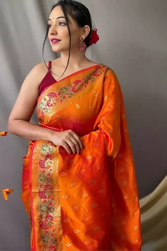 Orange woven design zari paithani saree