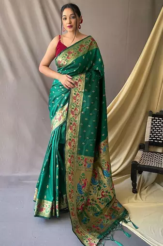 Green woven design zari paithani saree