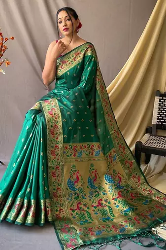 Green woven design zari paithani saree