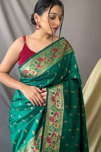 Green woven design zari paithani saree