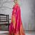 rani pink banarasi silk blend saree with gold border for women festive wedding traditional wear
