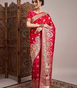 Red woven design zari satin banarasi saree