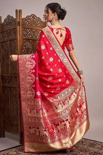 Red woven design zari satin banarasi saree
