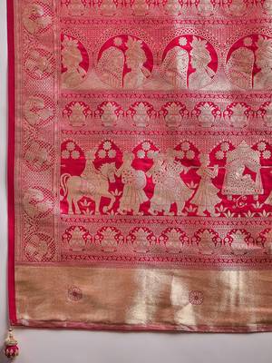 Red woven design zari satin banarasi saree 5