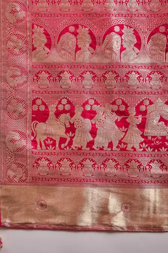 Red woven design zari satin banarasi saree