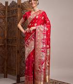 Red woven design satin banarasi zari saree