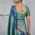 sky blue banarasi silk blend saree with navy blue border women festive wedding traditional wear