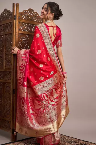 Red woven design satin banarasi zari saree