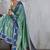 sky blue banarasi silk blend saree with navy blue border women festive wedding traditional wear