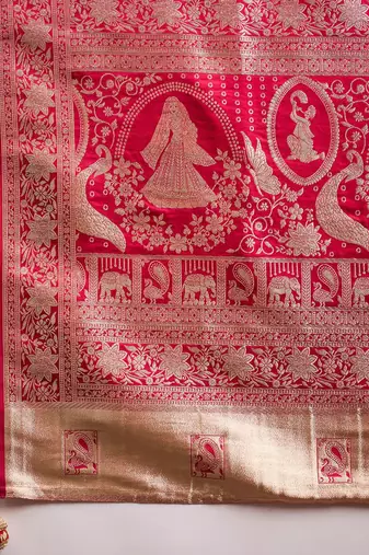 Red woven design satin banarasi zari saree