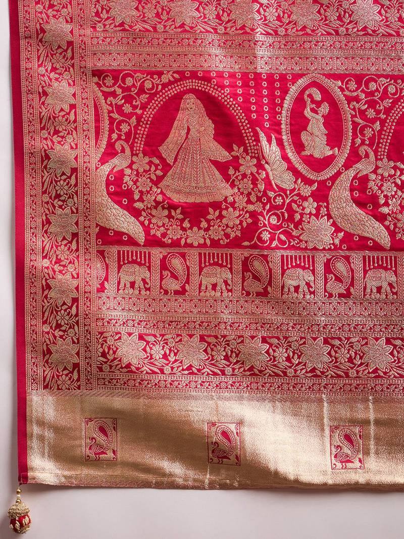 Red woven design satin banarasi zari saree