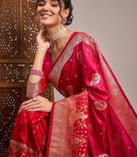 Pink woven design zari satin banarasi saree