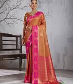 rust banarasi silk blend saree with rani pink border for women festive wedding traditional wear