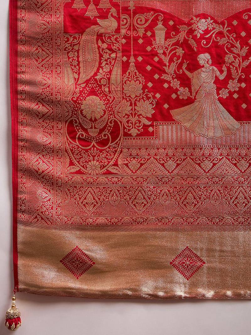 Pink woven design zari satin banarasi saree