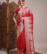 Red woven design zari satin banarasi saree