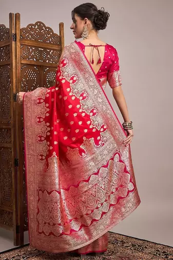 Red woven design zari satin banarasi saree