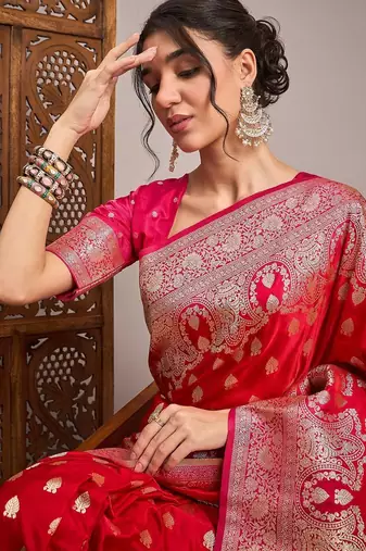 Red woven design zari satin banarasi saree