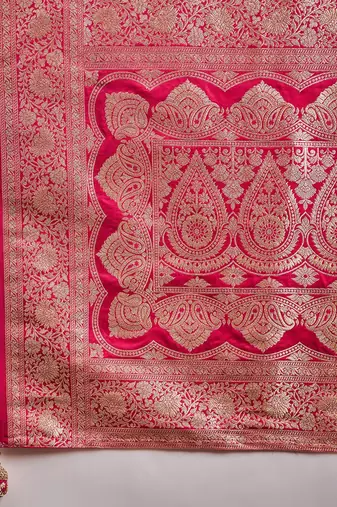 Red woven design zari satin banarasi saree