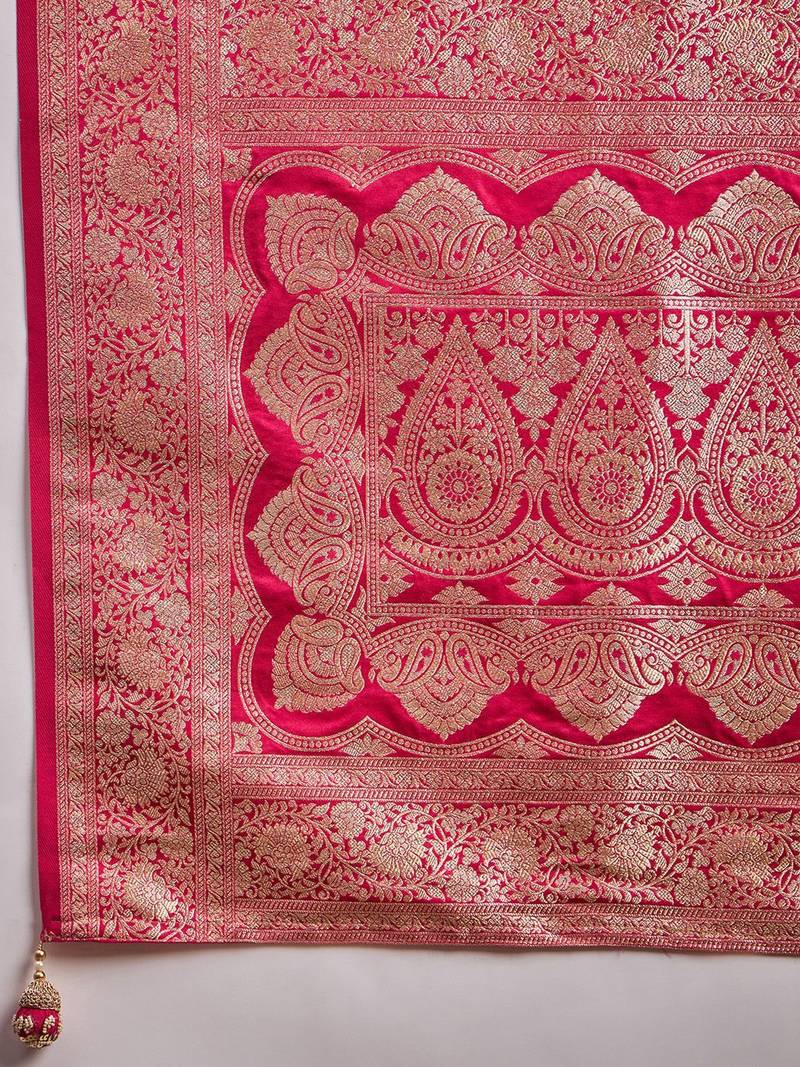 Red woven design zari satin banarasi saree