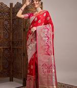 Red woven design zari satin banarasi saree