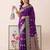 purple banarasi silk blend saree with grey border women festive wedding party wear