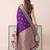 purple banarasi silk blend saree with grey border women festive wedding party wear