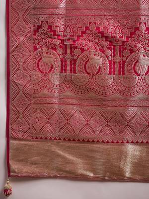 Red woven design zari satin banarasi saree 5