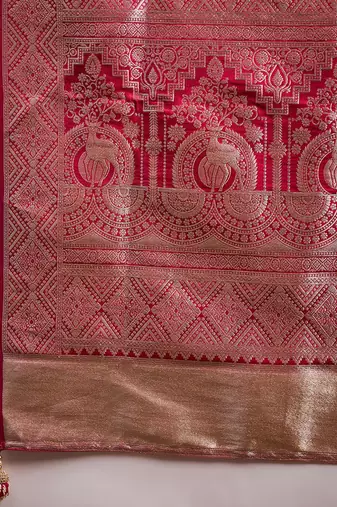 Red woven design zari satin banarasi saree