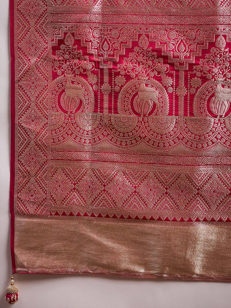 Red woven design zari satin banarasi saree