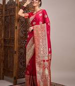 Pink woven design zari satin banarasi saree
