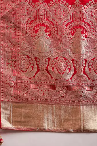 Pink woven design zari satin banarasi saree