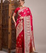 Pink woven design zari satin banarasi saree