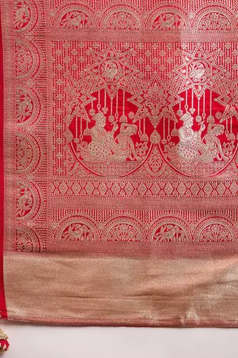 Pink woven design zari satin banarasi saree